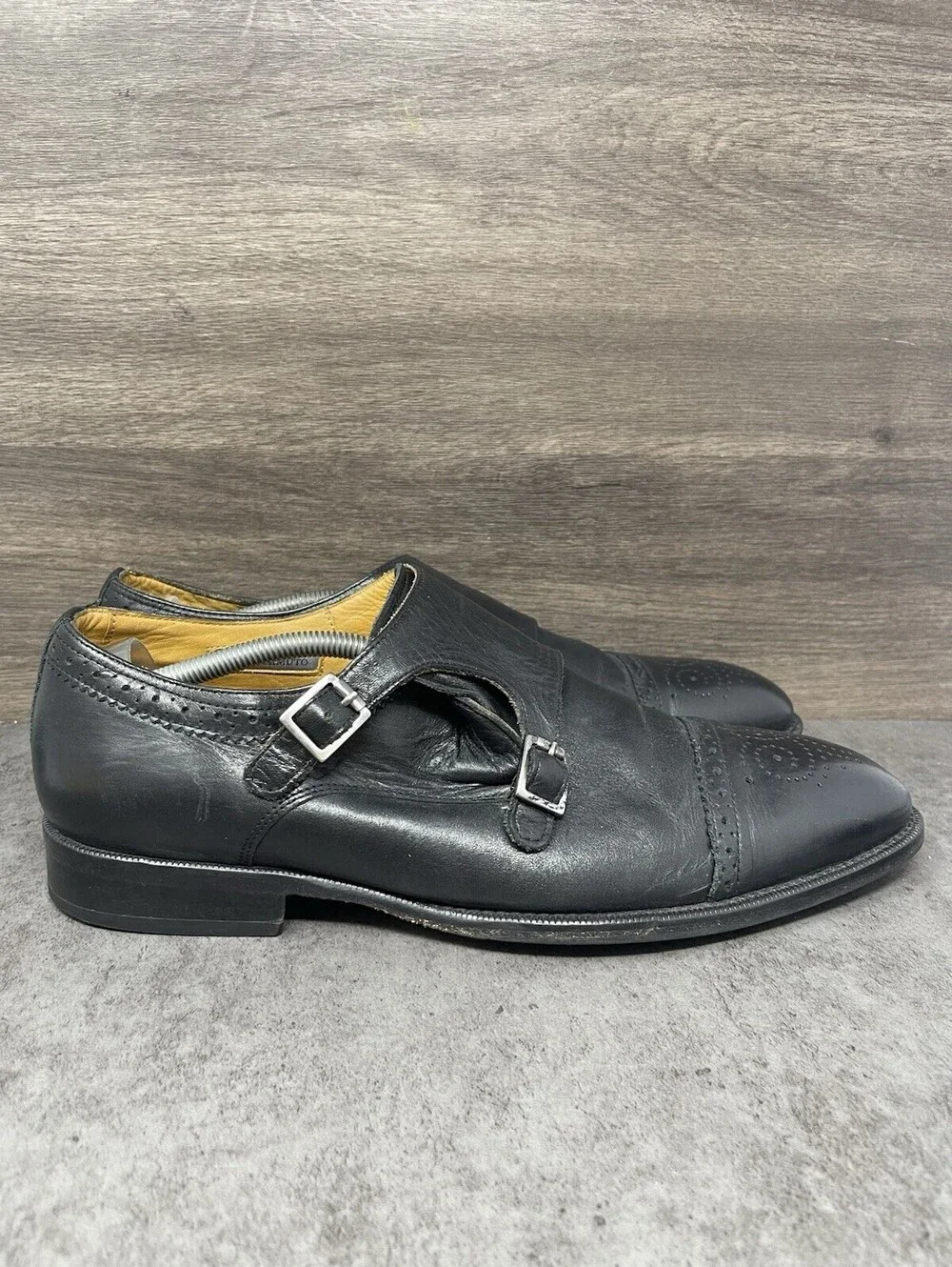 Vince Camuto Black Leather Double Monk Strap Size 11.5 Mens Cap Toe Dress Shoes